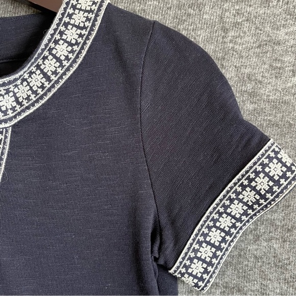 Talbots Embroidered Trim Cotton Navy & White Shift Dress - Picture 3 of 10